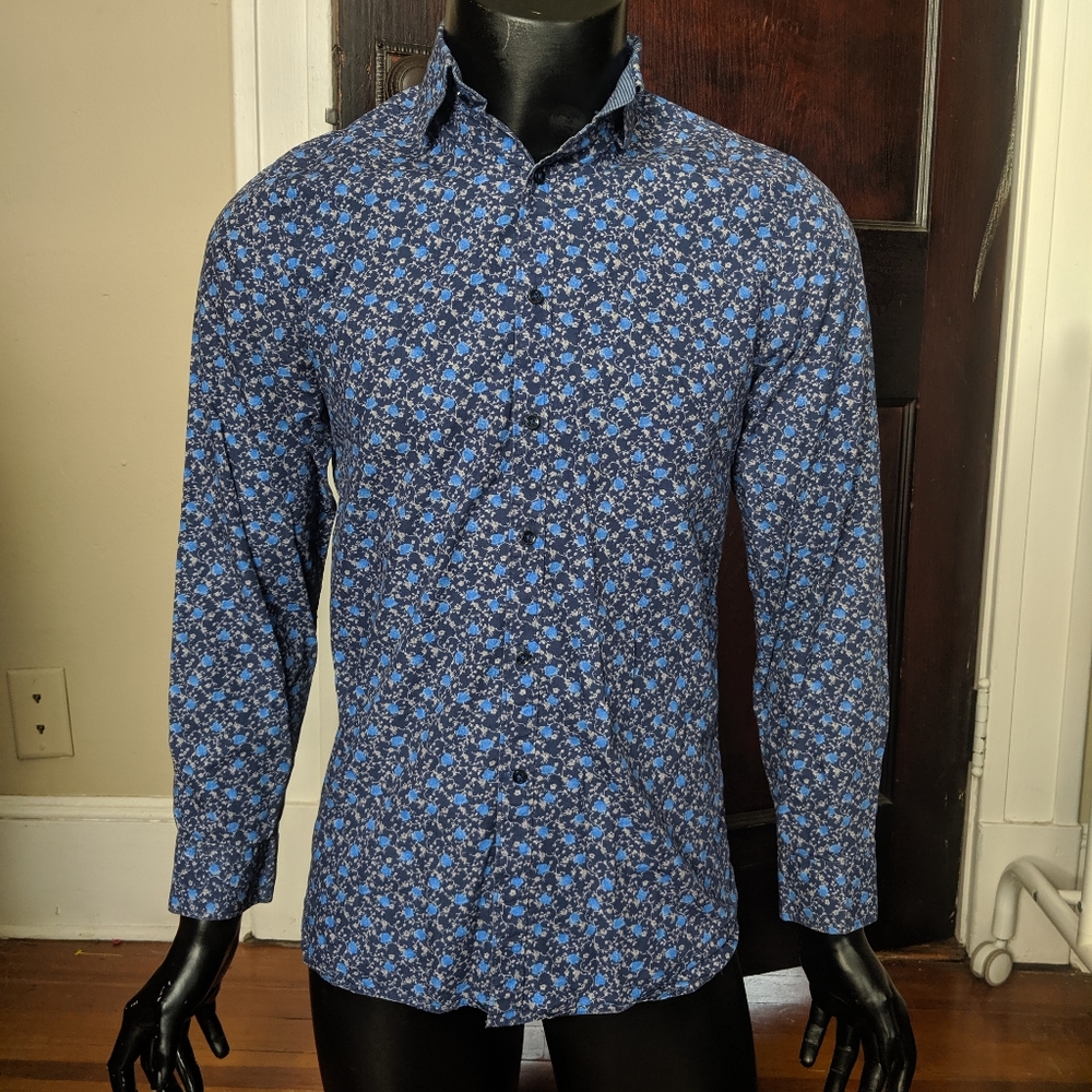 24:7 Jeff Banks blue floral shirt